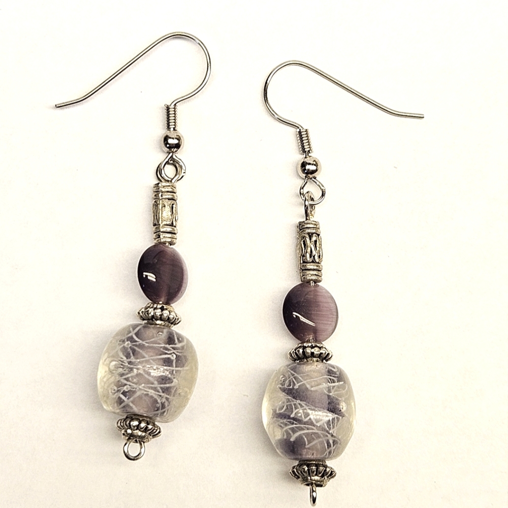 Purple Swirl Glass Beaded Earrings